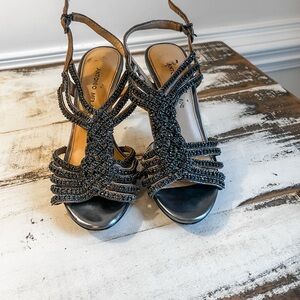 ANTONIO MELANI Dark Gray  Beaded Strappy Sandals